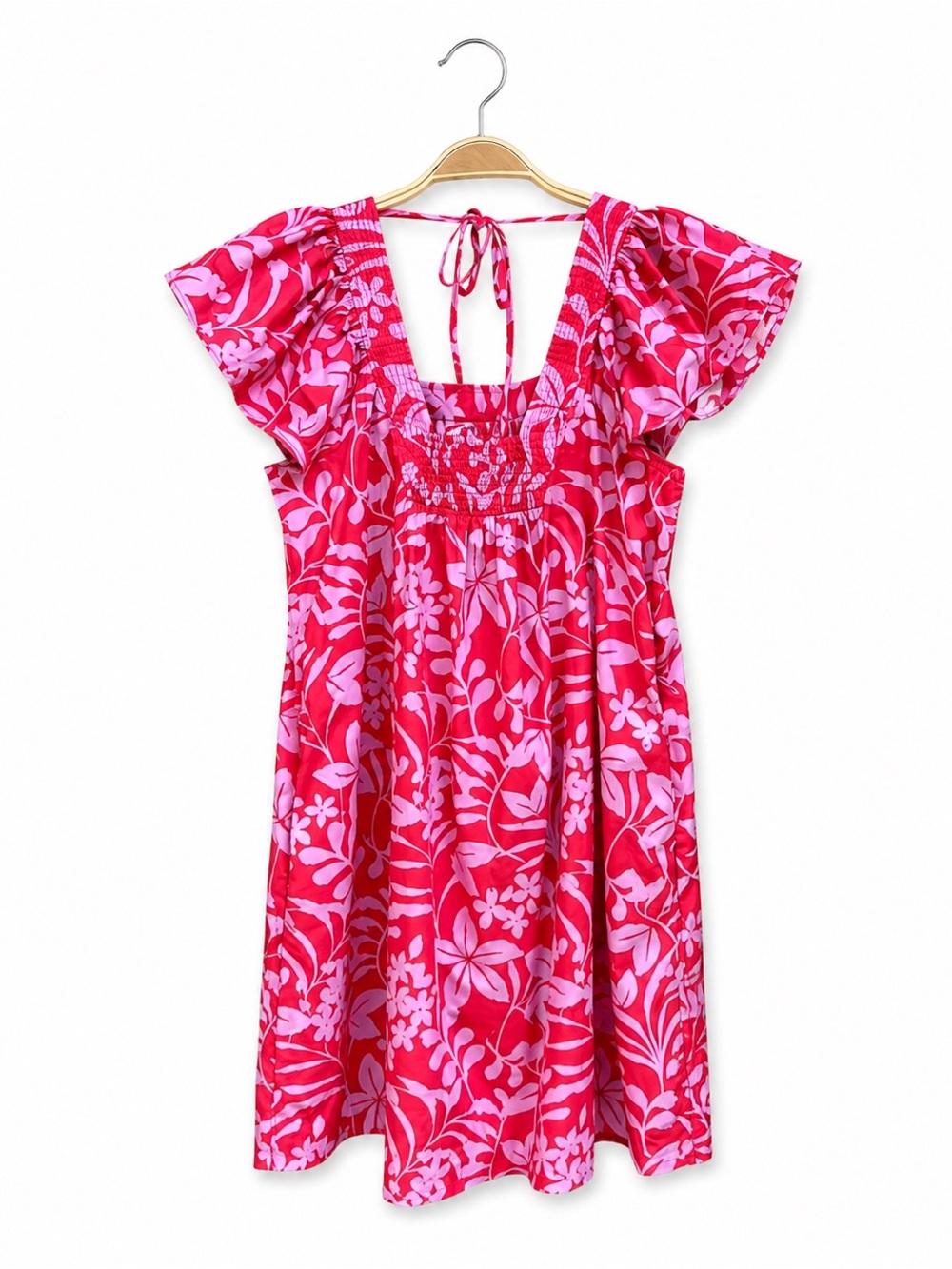 Mersea Voyageur Capri Dress Small Red Pink Floral Smocked Resort